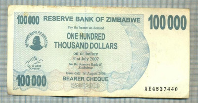 A1626 BANCNOTA-ZIMBABWE- 100 000 DOLLARS -2006-SERIA 4537440-starea care se vede foto