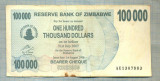 A1641 BANCNOTA-ZIMBABWE- 100 000 DOLLARS -2006-SERIA 1307883-starea care se vede