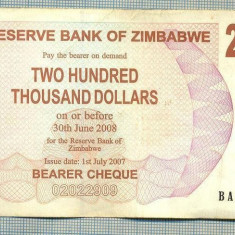 A1685 BANCNOTA-ZIMBABWE- 200 000 DOLLARS -2007-SERIA 4383209-starea care se vede