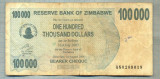 A1647 BANCNOTA-ZIMBABWE- 100 000 DOLLARS -2006-SERIA 0208019-starea care se vede