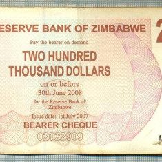 A1678 BANCNOTA-ZIMBABWE- 200 000 DOLLARS -2007-SERIA 2477815-starea care se vede