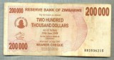 A1680 BANCNOTA-ZIMBABWE- 200 000 DOLLARS -2007-SERIA 2536215-starea care se vede