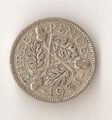 Moneda 3 pence 1931 - Marea Britanie, 1,41 g argint 0,5000 foto