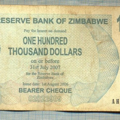 A1616 BANCNOTA-ZIMBABWE- 100 000 DOLLARS -2006-SERIA 0775694-starea care se vede