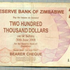 A1677 BANCNOTA-ZIMBABWE- 200 000 DOLLARS -2007-SERIA 4632229-starea care se vede