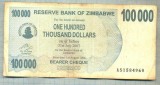 A1629 BANCNOTA-ZIMBABWE- 100 000 DOLLARS -2006-SERIA 1584960-starea care se vede