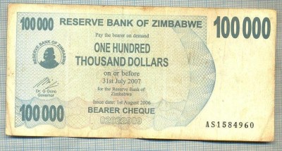 A1629 BANCNOTA-ZIMBABWE- 100 000 DOLLARS -2006-SERIA 1584960-starea care se vede foto