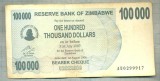 A1643 BANCNOTA-ZIMBABWE- 100 000 DOLLARS -2006-SERIA 0299917-starea care se vede