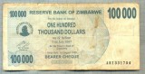 A1642 BANCNOTA-ZIMBABWE- 100 000 DOLLARS -2006-SERIA 1331754-starea care se vede