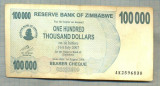 A1620 BANCNOTA-ZIMBABWE- 100 000 DOLLARS -2006-SERIA 2596830-starea care se vede