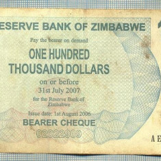 A1614 BANCNOTA-ZIMBABWE- 100 000 DOLLARS -2006-SERIA 7941179-starea care se vede