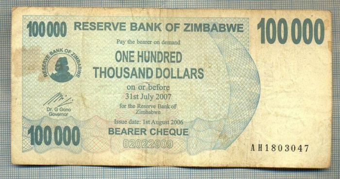 A1675 BANCNOTA-ZIMBABWE- 100 000 DOLLARS -2006-SERIA 1803047-starea care se vede