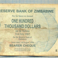 A1650 BANCNOTA-ZIMBABWE- 100 000 DOLLARS -2006-SERIA 7348323-starea care se vede