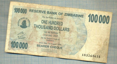 A1651 BANCNOTA-ZIMBABWE- 100 000 DOLLARS -2006-SERIA 3265615-starea care se vede foto