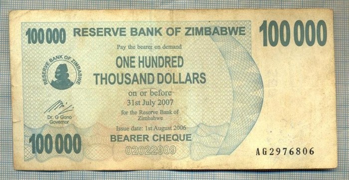 A1640 BANCNOTA-ZIMBABWE- 100 000 DOLLARS -2006-SERIA 2976806-starea care se vede