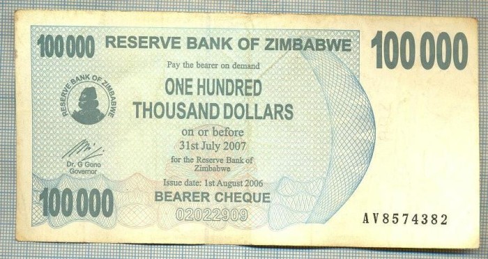 A1610 BANCNOTA-ZIMBABWE- 100 000 DOLLARS -2006-SERIA 8574382-starea care se vede