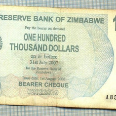 A1612 BANCNOTA-ZIMBABWE- 100 000 DOLLARS -2006-SERIA 5883509-starea care se vede