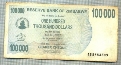 A1612 BANCNOTA-ZIMBABWE- 100 000 DOLLARS -2006-SERIA 5883509-starea care se vede foto