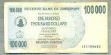 A1663 BANCNOTA-ZIMBABWE- 100 000 DOLLARS -2006-SERIA 1158642-starea care se vede