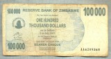 A1622 BANCNOTA-ZIMBABWE- 100 000 DOLLARS -2006-SERIA 6209368-starea care se vede