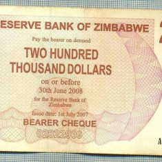 A1694 BANCNOTA-ZIMBABWE- 200 000 DOLLARS -2007-SERIA 2034975-starea care se vede