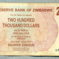 A1679 BANCNOTA-ZIMBABWE- 200 000 DOLLARS -2007-SERIA 6631018-starea care se vede