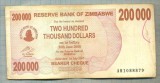 A1689 BANCNOTA-ZIMBABWE- 200 000 DOLLARS -2007-SERIA 1088879-starea care se vede