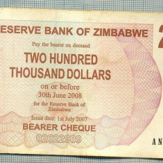 A1695 BANCNOTA-ZIMBABWE- 200 000 DOLLARS -2007-SERIA 8867846-starea care se vede