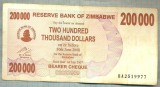 A1696 BANCNOTA-ZIMBABWE- 200 000 DOLLARS -2007-SERIA 2519977-starea care se vede