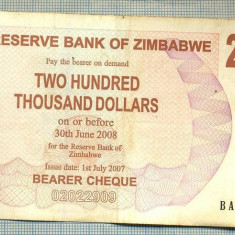 A1696 BANCNOTA-ZIMBABWE- 200 000 DOLLARS -2007-SERIA 2519977-starea care se vede