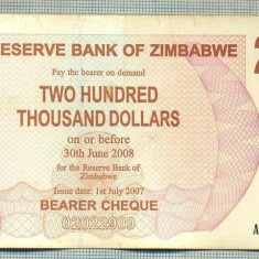 A1690 BANCNOTA-ZIMBABWE- 200 000 DOLLARS -2007-SERIA 2441865-starea care se vede