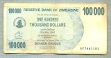 A1605 BANCNOTA-ZIMBABWE- 100 000 DOLLARS -2006-SERIA 7661181-starea care se vede