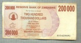 A1686 BANCNOTA-ZIMBABWE- 200 000 DOLLARS -2007-SERIA 1628491-starea care se vede