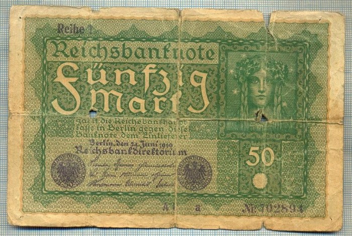 A1722 BANCNOTA-GERMANIA- 50 MARK -24.6.1919-SERIA702894 -starea care se vede