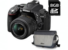 Kit aparat foto Nikon D5300 (AF-P 18-55 VR), negru +geanta Nikon + card 8GB SD, 3 ani garantie body foto