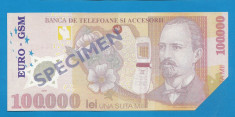 Bon 100000 lei 2001 EURO GSM 1 UNC foto