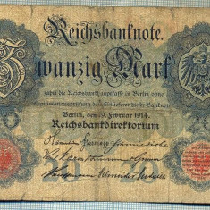 A1711 BANCNOTA-GERMANIA- 20 MARK -19.02.1914-SERIA6527519 -starea care se vede