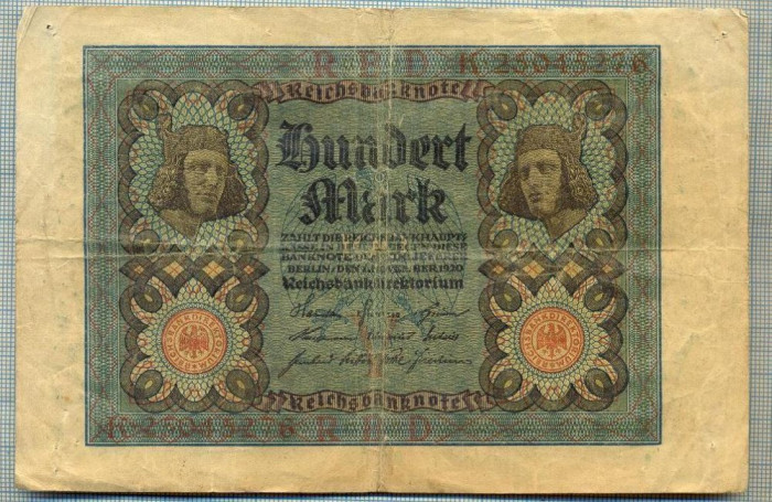 A1716 BANCNOTA-GERMANIA- 100 MARK -1.11.1920-SERIA25045276 -starea care se vede