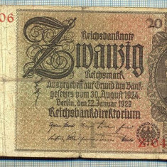 A1729 BANCNOTA-GERMANIA- 20 MARK -22.1.1929-SERIA04710306 -starea care se vede