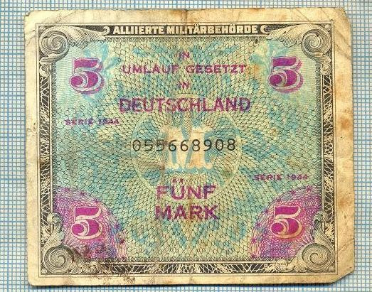 A1814 BANCNOTA-GERMANIA OCUPATA- 5 MARK- 1944-SERIA055668908-starea ce se vede