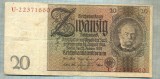 A1725 BANCNOTA-GERMANIA- 20 MARK -22.1.1929-SERIA22371660 -starea care se vede