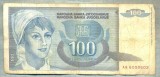 A1823 BANCNOTA- YUGOSLAVIA - 100 DINARA - 1992 -SERIA 6050602-starea ce se vede