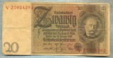 A1724 BANCNOTA-GERMANIA- 20 MARK -22.1.1929-SERIA27924292 -starea care se vede