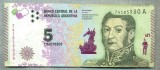 A1829 BANCNOTA-ARGENTINA- 5 PESOS-2015?-SERIA74185980-starea se vede