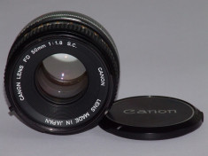 Obiectiv Canon FD 50mm F1.8 S.C. + capac fata - Transport gratuit prin posta! foto
