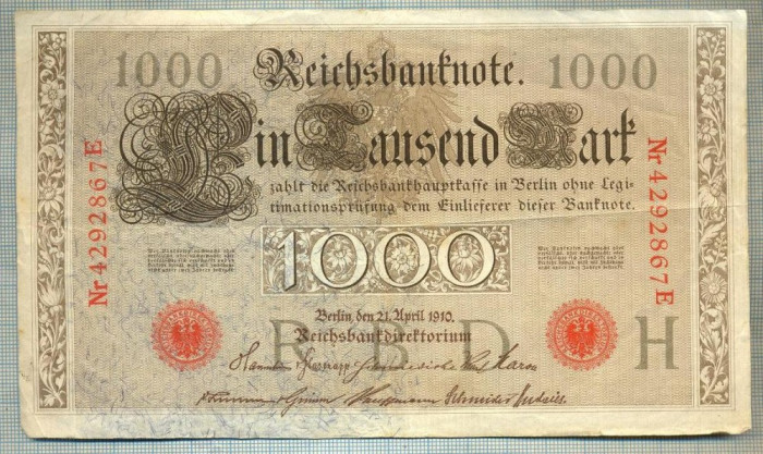 A1745 BANCNOTA-GERMANIA- 1000 MARK 21.4.1910-SERIA4292867 -starea care se vede