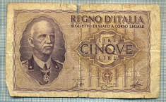 A1859 BANCNOTA - ITALIA- 5 LIRE -1940-SERIA 758340-starea se vede foto