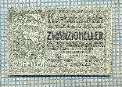 A1890 BANCNOTA NOTGELD- AUSTRIA-20 HELLER - 1920 -SERIA FARA -starea se vede foto