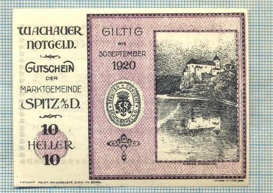 A1997 BANCNOTA NOTGELD- AUSTRIA-10 HELLER -1920-SERIA FARA-starea care se vede