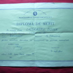 Diploma de Merit 1966 ,dim.=25x17 cm ,Liceul nr.21